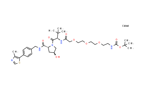 DY855436 | 2417159-59-0 | tert-butyl N-[2-[2-[2-[2-[[(1S)-1-[(2R,4S)-4-hydroxy-2-[[4-(4-methylthiazol-5-yl)phenyl]methylcarbamoyl]pyrrolidine-1-carbonyl]-2,2-dimethyl-propyl]amino]-2-oxo-ethoxy]ethoxy]ethoxy]ethyl]carbamate