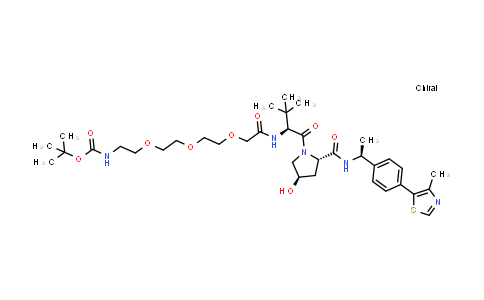 DY855458 | 2671004-44-5 | tert-butyl N-[2-[2-[2-[2-[[(1S)-1-[(2S,4R)-4-hydroxy-2-[[(1S)-1-[4-(4-methylthiazol-5-yl)phenyl]ethyl]carbamoyl]pyrrolidine-1-carbonyl]-2,2-dimethyl-propyl]amino]-2-oxo-ethoxy]ethoxy]ethoxy]ethyl]carbamate