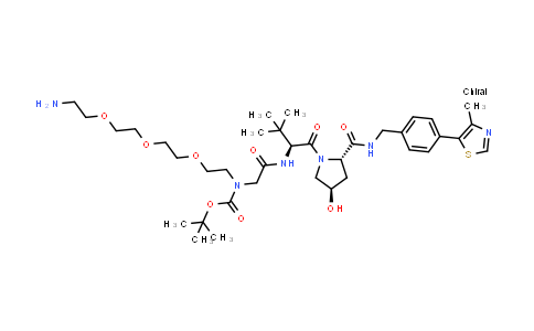 DY855500 | 2415732-78-2 | tert-butyl N-[2-[2-[2-(2-aminoethoxy)ethoxy]ethoxy]ethyl]-N-[2-[[(1S)-1-[(2S,4R)-4-hydroxy-2-[[4-(4-methylthiazol-5-yl)phenyl]methylcarbamoyl]pyrrolidine-1-carbonyl]-2,2-dimethyl-propyl]amino]-2-oxo-ethyl]carbamate