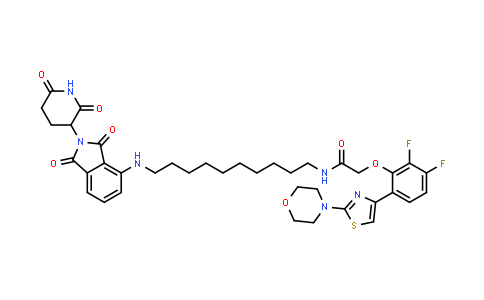 DY855504 | 2460022-15-3 | 2-[2,3-difluoro-6-(2-morpholinothiazol-4-yl)phenoxy]-N-[10-[[2-(2,6-dioxo-3-piperidyl)-1,3-dioxo-isoindolin-4-yl]amino]decyl]acetamide