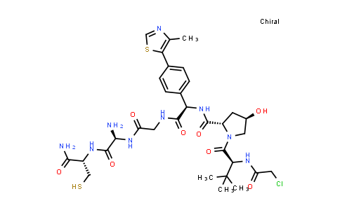 CAS No. 2756688-04-5, (2S,4R)-N-[(1R)-2-[[2-[[(1S)-1-amino-2-[[(1S)-2-amino-2-oxo-1-(sulfanylmethyl)ethyl]amino]-2-oxo-ethyl]amino]-2-oxo-ethyl]amino]-1-[4-(4-methylthiazol-5-yl)phenyl]-2-oxo-ethyl]-1-[(2S)-2-[(2-chloroacetyl)amino]-3,3-dimethyl-butanoyl]-4-hydroxy-pyrrolidine-2-carboxamide