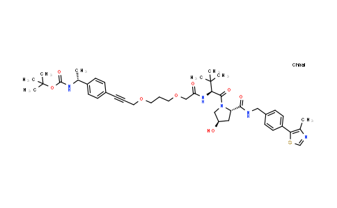 DY855546 | 2086299-16-1 | tert-butyl N-[(1R)-1-[4-[3-[3-[2-[[(1S)-1-[(2S,4R)-4-hydroxy-2-[[4-(4-methylthiazol-5-yl)phenyl]methylcarbamoyl]pyrrolidine-1-carbonyl]-2,2-dimethyl-propyl]amino]-2-oxo-ethoxy]propoxy]prop-1-ynyl]phenyl]ethyl]carbamate