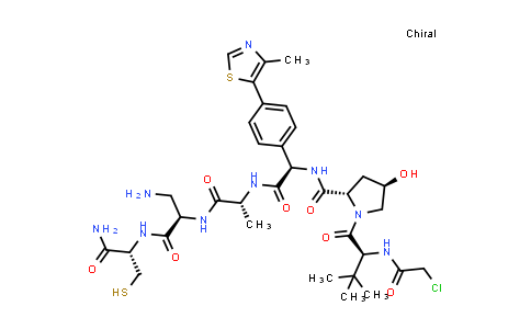 DY855554 | 2756687-91-7 | (2S,4R)-N-[(1R)-2-[[(1R)-2-[[(1R)-1-(aminomethyl)-2-[[(1S)-2-amino-2-oxo-1-(sulfanylmethyl)ethyl]amino]-2-oxo-ethyl]amino]-1-methyl-2-oxo-ethyl]amino]-1-[4-(4-methylthiazol-5-yl)phenyl]-2-oxo-ethyl]-1-[(2S)-2-[(2-chloroacetyl)amino]-3,3-dimethyl-butanoyl]-4-hydroxy-pyrrolidine-2-carboxamide