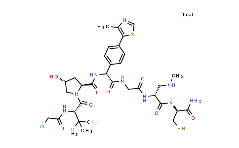 DY855555 | 2756687-99-5 | (2S,4R)-N-[(1R)-2-[[2-[[(1R)-2-[[(1S)-2-amino-2-oxo-1-(sulfanylmethyl)ethyl]amino]-1-(methylaminomethyl)-2-oxo-ethyl]amino]-2-oxo-ethyl]amino]-1-[4-(4-methylthiazol-5-yl)phenyl]-2-oxo-ethyl]-1-[(2S)-2-[(2-chloroacetyl)amino]-3,3-dimethyl-butanoyl]-4-hydroxy-pyrrolidine-2-carboxamide