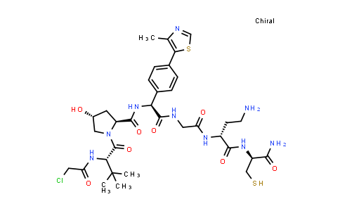 DY855558 | 2756687-71-3 | (2S,4R)-N-[(1S)-2-[[2-[[(1R)-3-amino-1-[[(1S)-2-amino-2-oxo-1-(sulfanylmethyl)ethyl]carbamoyl]propyl]amino]-2-oxo-ethyl]amino]-1-[4-(4-methylthiazol-5-yl)phenyl]-2-oxo-ethyl]-1-[(2S)-2-[(2-chloroacetyl)amino]-3,3-dimethyl-butanoyl]-4-hydroxy-pyrrolidine-2-carboxamide