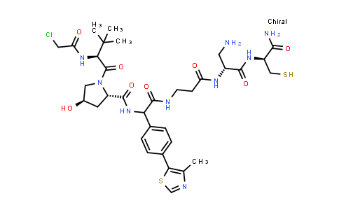 DY855560 | 2756687-67-7 | (2S,4R)-N-[2-[[3-[[(1R)-1-(aminomethyl)-2-[[(1S)-2-amino-2-oxo-1-(sulfanylmethyl)ethyl]amino]-2-oxo-ethyl]amino]-3-oxo-propyl]amino]-1-[4-(4-methylthiazol-5-yl)phenyl]-2-oxo-ethyl]-1-[(2S)-2-[(2-chloroacetyl)amino]-3,3-dimethyl-butanoyl]-4-hydroxy-pyrrolidine-2-carboxamide