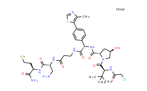 DY855571 | 2756689-16-2 | (2S,4R)-N-[(1S)-2-[[3-[[(1R)-1-(aminomethyl)-2-[[(1R)-1-carbamoyl-3-sulfanyl-propyl]amino]-2-oxo-ethyl]amino]-3-oxo-propyl]amino]-1-[4-(4-methylthiazol-5-yl)phenyl]-2-oxo-ethyl]-1-[(2S)-2-[(2-chloroacetyl)amino]-3,3-dimethyl-butanoyl]-4-hydroxy-pyrrolidine-2-carboxamide