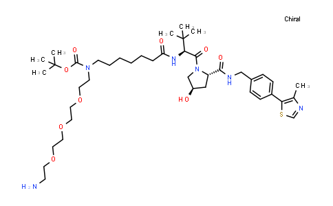 CAS No. 2415737-95-8, tert-butyl N-[2-[2-[2-(2-aminoethoxy)ethoxy]ethoxy]ethyl]-N-[7-[[(1S)-1-[(2S,4R)-4-hydroxy-2-[[4-(4-methylthiazol-5-yl)phenyl]methylcarbamoyl]pyrrolidine-1-carbonyl]-2,2-dimethyl-propyl]amino]-7-oxo-heptyl]carbamate