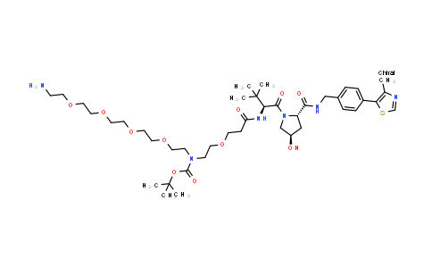 DY855591 | 2415733-63-8 | tert-butyl N-[2-[2-[2-[2-(2-aminoethoxy)ethoxy]ethoxy]ethoxy]ethyl]-N-[2-[3-[[(1S)-1-[(2S,4R)-4-hydroxy-2-[[4-(4-methylthiazol-5-yl)phenyl]methylcarbamoyl]pyrrolidine-1-carbonyl]-2,2-dimethyl-propyl]amino]-3-oxo-propoxy]ethyl]carbamate