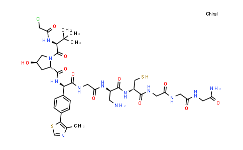 DY855607 | 2756687-74-6 | (2S,4R)-N-[(1R)-2-[[2-[[(1R)-1-(aminomethyl)-2-[[(1S)-2-[[2-[[2-[(2-amino-2-oxo-ethyl)amino]-2-oxo-ethyl]amino]-2-oxo-ethyl]amino]-2-oxo-1-(sulfanylmethyl)ethyl]amino]-2-oxo-ethyl]amino]-2-oxo-ethyl]amino]-1-[4-(4-methylthiazol-5-yl)phenyl]-2-oxo-ethyl]-1-[(2S)-2-[(2-chloroacetyl)amino]-3,3-dimethyl-butanoyl]-4-hydroxy-pyrrolidine-2-carboxamide