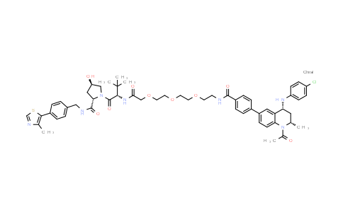 DY855613 | 2010159-47-2 | (2S,4R)-1-[(2S)-2-[[2-[2-[2-[2-[[4-[(2S,4R)-1-acetyl-4-(4-chloroanilino)-2-methyl-3,4-dihydro-2H-quinolin-6-yl]benzoyl]amino]ethoxy]ethoxy]ethoxy]acetyl]amino]-3,3-dimethyl-butanoyl]-4-hydroxy-N-[[4-(4-methylthiazol-5-yl)phenyl]methyl]pyrrolidine-2-carboxamide