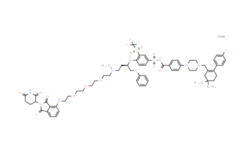 DY855623 | 2365172-19-4 | 4-[4-[[2-(4-chlorophenyl)-5,5-dimethyl-cyclohexen-1-yl]methyl]piperazin-1-yl]-N-[4-[[(1R)-3-[2-[2-[2-[2-[[2-(2,6-dioxo-3-piperidyl)-1,3-dioxo-isoindolin-4-yl]amino]ethoxy]ethoxy]ethoxy]ethyl-methyl-amino]-1-(phenylsulfanylmethyl)propyl]amino]-3-(trifluoromethylsulfonyl)phenyl]sulfonyl-benzamide