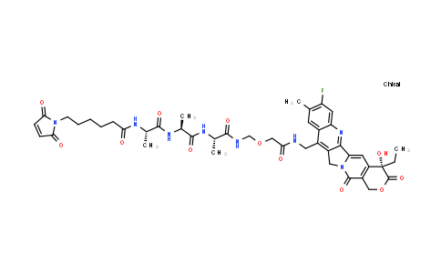 MC855657 | 2414594-29-7 | 6-(2,5-dioxopyrrol-1-yl)-N-[(1S)-2-[[(1S)-2-[[(1S)-2-[[2-[[(19S)-19-ethyl-6-fluoro-19-hydroxy-7-methyl-14,18-dioxo-17-oxa-3,13-diazapentacyclo[11.8.0.0²¹¹.0⁴⁹.0¹⁵²º]henicosa-1(21),2,4,6,8,10,15(20)-heptaen-10-yl]methylamino]-2-oxo-ethoxy]methylamino]-1-methyl-2-oxo-ethyl]amino]-1-methyl-2-oxo-ethyl]amino]-1-methyl-2-oxo-ethyl]hexanamide