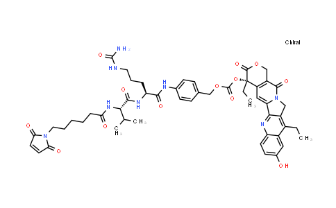 MC855660 | 1801838-28-7 | [(19S)-10,19-diethyl-7-hydroxy-14,18-dioxo-17-oxa-3,13-diazapentacyclo[11.8.0.0²¹¹.0⁴⁹.0¹⁵²º]henicosa-1(21),2,4,6,8,10,15(20)-heptaen-19-yl] [4-[[(2S)-2-[[(2S)-2-[6-(2,5-dioxopyrrol-1-yl)hexanoylamino]-3-methyl-butanoyl]amino]-5-ureido-pentanoyl]amino]phenyl]methyl carbonate