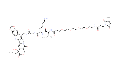 MC855665 | 2378428-19-2 | N-[(1S)-1-{[(1S)-5-amino-1-{[({[(5S)-5-ethyl-5-hydroxy-6,10-dioxo-7,18,20-trioxa-11,24-diazahexacyclo[11.11.0.0²,¹¹.0⁴,⁹.0¹⁵,²³.0¹⁷,²¹]tetracosa-1(24),2,4(9),13,15,17(21),22-heptaen-14-yl]methyl}carbamoyl)methyl]carbamoyl}pentyl]carbamoyl}-2-methylpropyl]-1-[3-(2,5-dioxo-2,5-dihydro-1H-pyrrol-1-yl)propanamido]-3,6,9,12-tetraoxapentadecan-15-amide