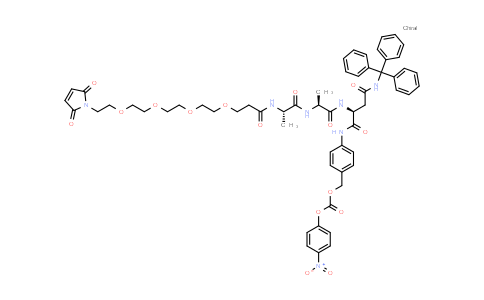 DY855666 | 2055042-72-1 | [4-[[(2S)-2-[[(2S)-2-[[(2S)-2-[3-[2-[2-[2-[2-(2,5-dioxopyrrol-1-yl)ethoxy]ethoxy]ethoxy]ethoxy]propanoylamino]propanoyl]amino]propanoyl]amino]-4-oxo-4-(tritylamino)butanoyl]amino]phenyl]methyl (4-nitrophenyl) carbonate