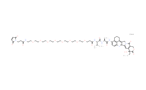 DY855667 | 2495742-34-0 | 1-[3-(2,5-dioxo-2,5-dihydro-1H-pyrrol-1-yl)propanamido]-N-[(1S)-1-{[(1S)-1-{[(10S)-10-ethyl-10-hydroxy-5,9-dioxo-8-oxa-4,15-diazahexacyclo[14.7.1.0²,¹⁴.0⁴,¹³.0⁶,¹¹.0²⁰,²⁴]tetracosa-1,6(11),12,14,16,18,20(24)-heptaen-19-yl]carbamoyl}ethyl]carbamoyl}-2-methylpropyl]-3,6,9,12,15,18,21,24-octaoxaheptacosan-27-amide