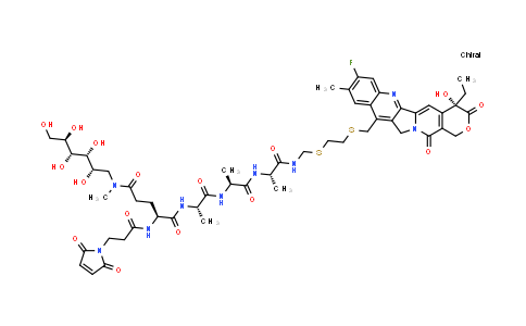 DY855668 | 2414594-37-7 | (2S)-2-[3-(2,5-dioxopyrrol-1-yl)propanoylamino]-N-[(1S)-2-[[(1S)-2-[[(1S)-2-[2-[[(19S)-19-ethyl-6-fluoro-19-hydroxy-7-methyl-14,18-dioxo-17-oxa-3,13-diazapentacyclo[11.8.0.0²¹¹.0⁴⁹.0¹⁵²º]henicosa-1(21),2,4,6,8,10,15(20)-heptaen-10-yl]methylsulfanyl]ethylsulfanylmethylamino]-1-methyl-2-oxo-ethyl]amino]-1-methyl-2-oxo-ethyl]amino]-1-methyl-2-oxo-ethyl]-N'-methyl-N'-[(2S,3R,4R,5R)-2,3,4,5,6-pentahydroxyhexyl]pentanediamide