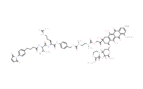 CAS No. 2259318-54-0, [2-oxo-2-[(2S,4S)-2,5,12-trihydroxy-7-methoxy-4-[[(2S,4R,6S,7S,9R,10S)-10-methoxy-6-methyl-5,8,11-trioxa-1-azatricyclo[7.4.0.0²⁷]tridecan-4-yl]oxy]-6,11-dioxo-3,4-dihydro-1H-tetracen-2-yl]ethyl] N-[2-[[4-[[(2S)-2-[[(2S)-2-[4-[4-(2,5-dioxopyrrol-1-yl)phenyl]butanoylamino]-3-methyl-butanoyl]amino]-5-ureido-pentanoyl]amino]phenyl]methoxycarbonyl-methyl-amino]ethyl]-N-methyl-carbamate