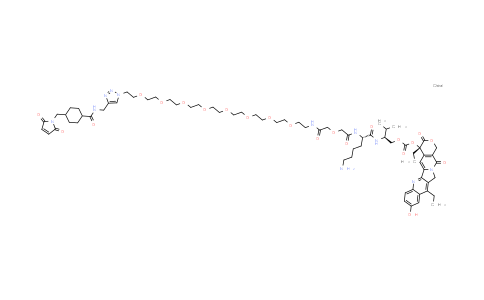 DY855676 | 1225189-26-3 | [(2S)-2-[[(2S)-6-amino-2-[[2-[2-[2-[2-[2-[2-[2-[2-[2-[2-[2-[4-[[[4-[(2,5-dioxopyrrol-1-yl)methyl]cyclohexanecarbonyl]amino]methyl]triazol-1-yl]ethoxy]ethoxy]ethoxy]ethoxy]ethoxy]ethoxy]ethoxy]ethoxy]ethylamino]-2-oxo-ethoxy]acetyl]amino]hexanoyl]amino]-3-methyl-butyl] [(19S)-10,19-diethyl-7-hydroxy-14,18-dioxo-17-oxa-3,13-diazapentacyclo[11.8.0.0²¹¹.0⁴⁹.0¹⁵²º]henicosa-1(21),2,4,6,8,10,15(20)-heptaen-19-yl] carbonate