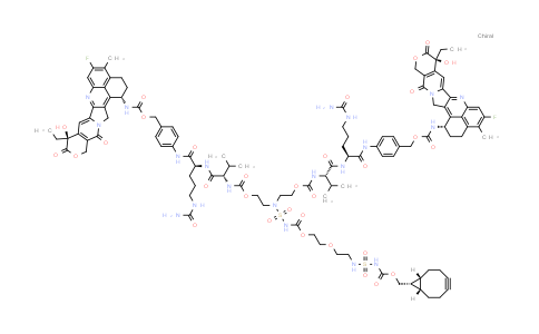 MC855684 | 2765424-52-8 | 2-[2-({[({[(1R,8S,9R)-bicyclo[6.1.0]non-4-yn-9-yl]methoxy}carbonyl)amino]sulfonyl}amino)ethoxy]ethyl N-{bis[2-({[(1S)-1-{[(1S)-4-(carbamoylamino)-1-({4-[({[(10S,23S)-10-ethyl-18-fluoro-10-hydroxy-19-methyl-5,9-dioxo-8-oxa-4,15-diazahexacyclo[14.7.1.0²,¹⁴.0⁴,¹³.0⁶,¹¹.0²⁰,²⁴]tetracosa-1,6(11),12,14,16,18,20(24)-heptaen-23-yl]carbamoyl}oxy)methyl]phenyl}carbamoyl)butyl]carbamoyl}-2-methylpropyl]carbamoyl}oxy)ethyl]sulfamoyl}carbamate