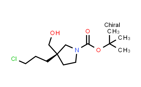 CAS No. 2387560-74-7, tert-butyl (3S)-3-(3-chloropropyl)-3-(hydroxymethyl)pyrrolidine-1-carboxylate