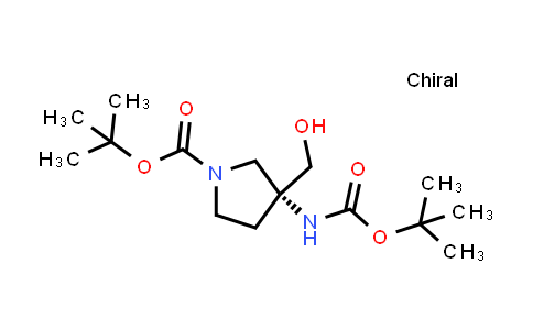 CAS No. 1004991-69-8, tert-butyl (3R)-3-{[(tert-butoxy)carbonyl]amino}-3-(hydroxymethyl)pyrrolidine-1-carboxylate