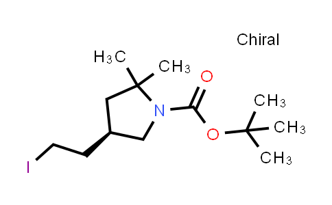 CAS No. 2609741-00-4, tert-butyl (4R)-4-(2-iodoethyl)-2,2-dimethyl-pyrrolidine-1-carboxylate