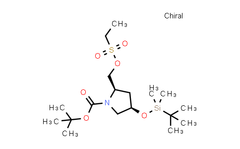 CAS No. 2306247-58-3, tert-butyl (2R,4R)-4-[tert-butyl(dimethyl)silyl]oxy-2-(ethylsulfonyloxymethyl)pyrrolidine-1-carboxylate