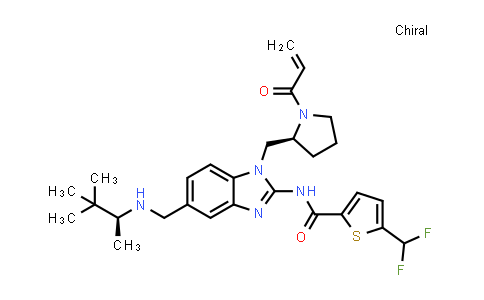 2227198-84-5 | 5-(二氟甲基)-N-[5-({[(2S)-3,3-二甲基丁烷-2-基]氨基}甲基)-1-{[(2S)-1-(丙-2-烯酰)吡咯烷-2-基]甲基}-1H-1,3-苯并二唑-2-基]噻吩-2-甲酰胺