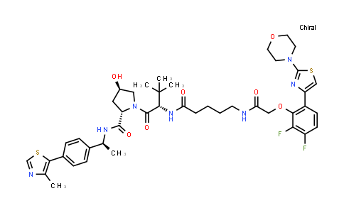 2488296-74-6 | (2S,4R)-1-[(2S)-2-[5-[[2-[2,3-difluoro-6-(2-morpholinothiazol-4-yl)phenoxy]acetyl]amino]pentanoylamino]-3,3-dimethyl-butanoyl]-4-hydroxy-N-[(1S)-1-[4-(4-methylthiazol-5-yl)phenyl]ethyl]pyrrolidine-2-carboxamide