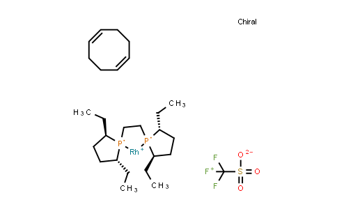 CAS No. 136705-71-0, Rhodium(1+), [(1,2,5,6-η)-1,5-cyclooctadiene][(2R,2′R,5R,5′R)-1,1′-(1,2-ethanediyl)bis[2,5-diethylphospholane-κP]]-, salt with trifluoromethanesulfonic acid (1:1)