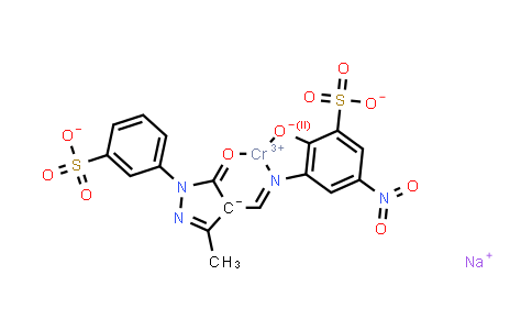 CAS No. 85958-85-6, Chromate(1-), [3-[[[4,5-dihydro-3-methyl-5-(oxo-κO)-1-(3-sulfophenyl)-1H-pyrazol-4-yl]methylene]amino-κN]-2-(hydroxy-κO)-5-nitrobenzenesulfonato(4-)]-, sodium (1:1)